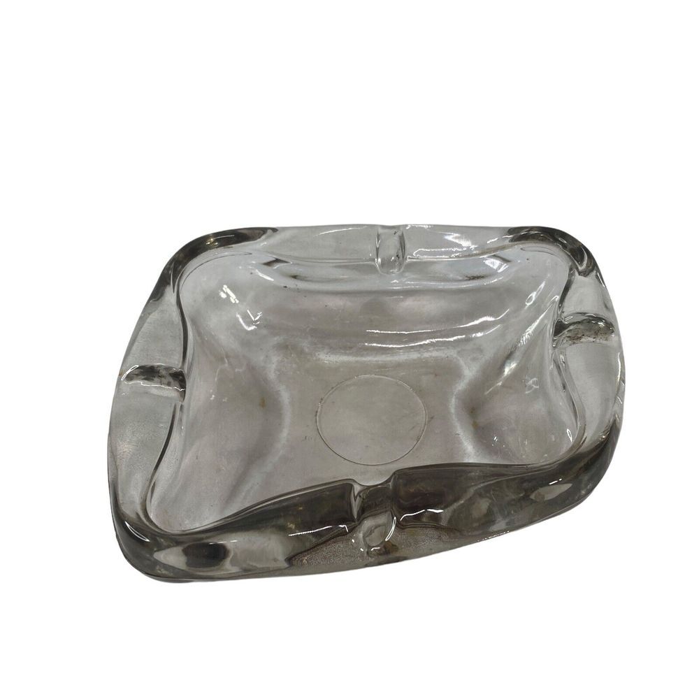Vintage Thick Glass Ashtray 70's Vintage Glass‎ Cigarette Holder MCM - Picture 7 of 16